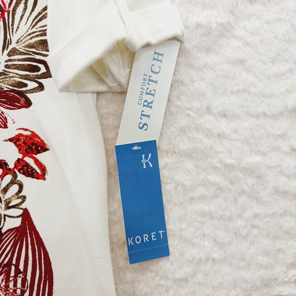 T-Shirt Size M Cream Red Olive Floral Bead Bloomcore Maximalist Vacation Casual - Picture 7 of 16